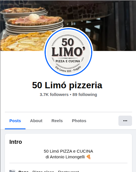 La pagina Facebook di 50 Limó pizzeria