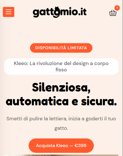 La home di gattomio.it aperta sul telefono