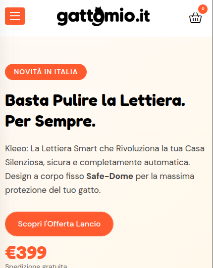 La pagina dell'offerta di lancio di Kleeo su gattomio.it